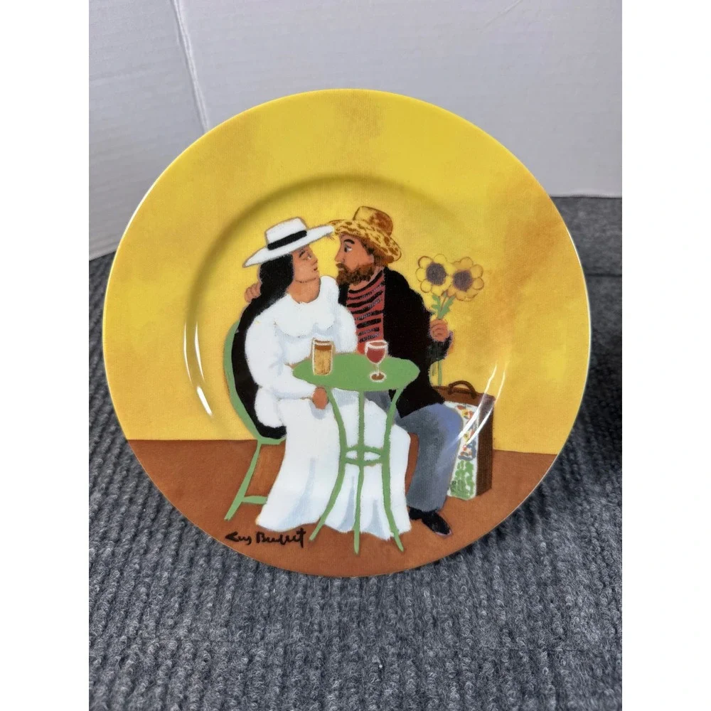 Guy Buffet Collection Fine Porcelain Appetizer Plates Set of 3 French Cafe Scene